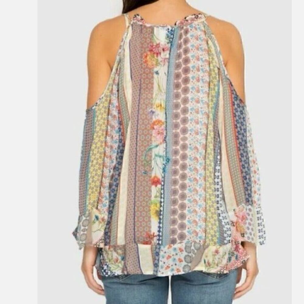 Johnny Was Garden patchwork cold shoulder blouse XL - Picture 2 of 7